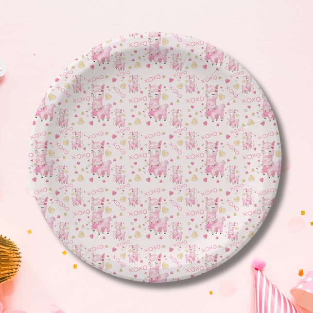 Aquarellpinken Llama XOXO Pappteller (Von Creator hochgeladen)