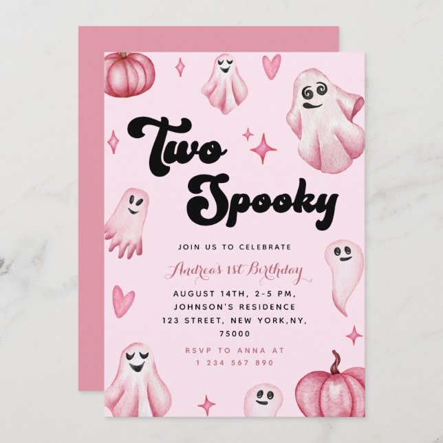 Aquarellpinken Niedlich Ghost Zwei Spooky 2. Gebur Einladung (Vorne/Hinten)