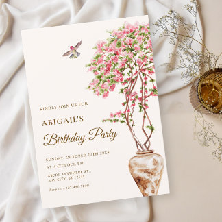 Aquarellpinken Pflanze Garten Geburtstag Einladung