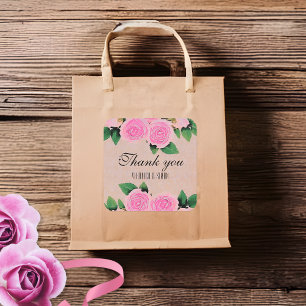 Aquarellpinken Rosen Vielen Dank für Ihre Hochzeit Quadratischer Aufkleber
