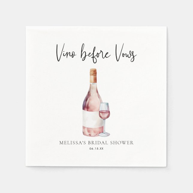 Aquarellpinken Vino vor Vows Brautparty Serviette (Vorderseite)