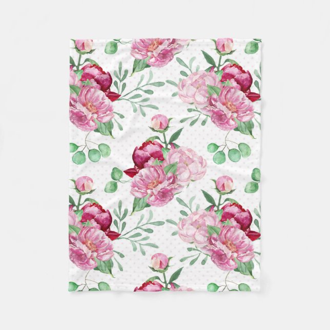 Aquarellpinkerbäume Fleecedecke (Vorderseite)