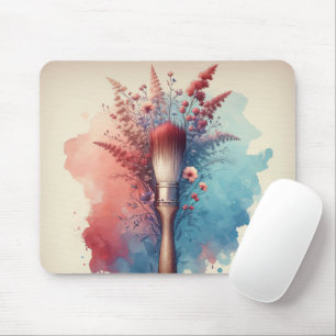 Aquarellpinsel mit Blumenstrauß Mousepad