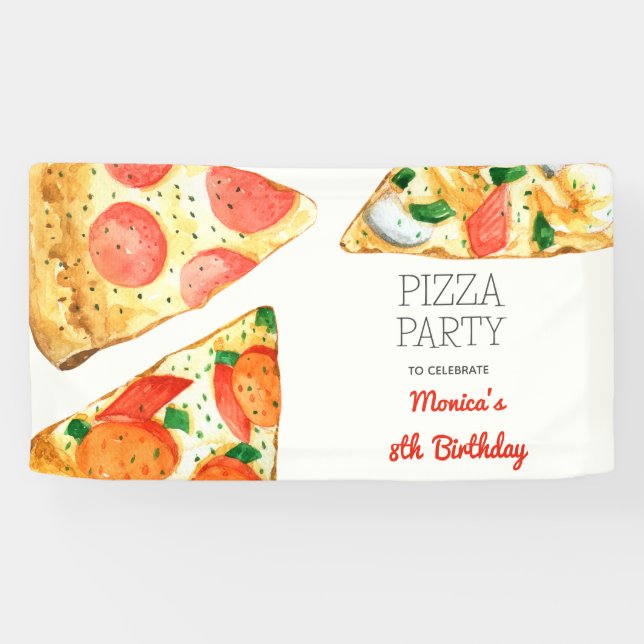 Aquarellpizza Party Geburtstag Banner (Horizontal)