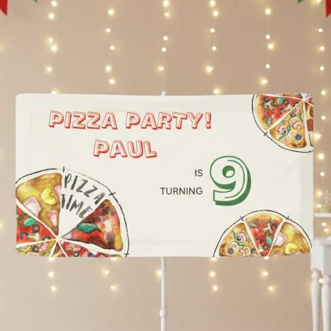 Aquarellpizza Party Geburtstag Banner (Von Creator hochgeladen)