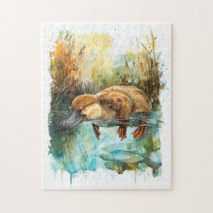 Aquarellplatypus Schwimmen im Teich Puzzle