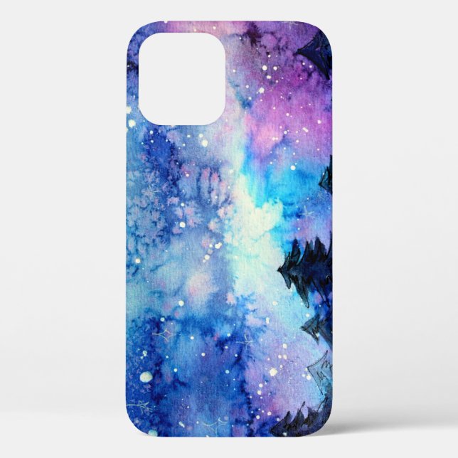 Aquarellplatz Art: Night Sky Trees Case-Mate iPhone Hülle (Rückseite)