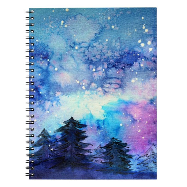 Aquarellplatz Art: Night Sky Trees Notizblock (Vorderseite)