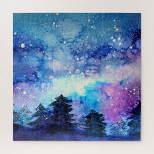 Aquarellplatz Art: Night Sky Trees Puzzle