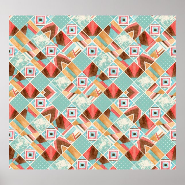Aquarellplatz, geometrischer Hintergrund mit Flick Poster (Vorne)