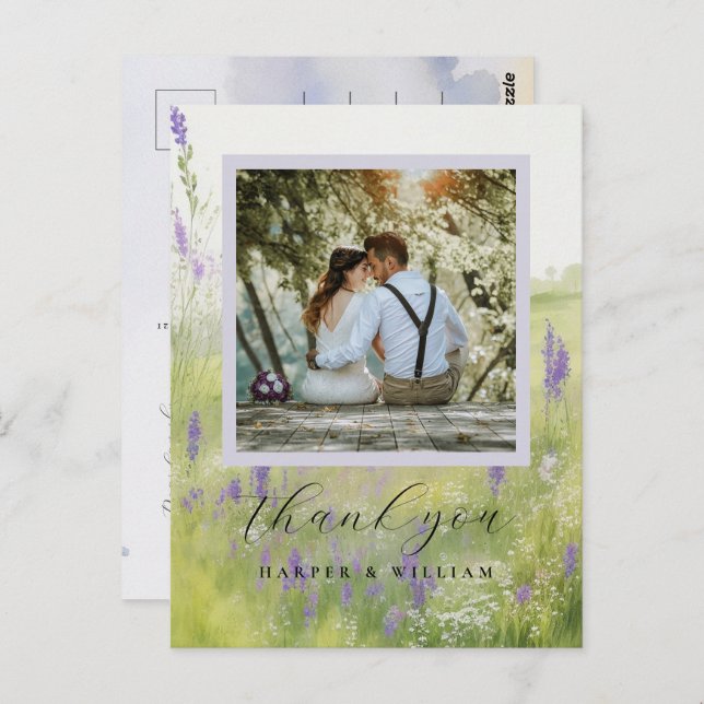 Aquarellplatz Hochzeit Foto Vielen Dank Postkarte (Vorne/Hinten)