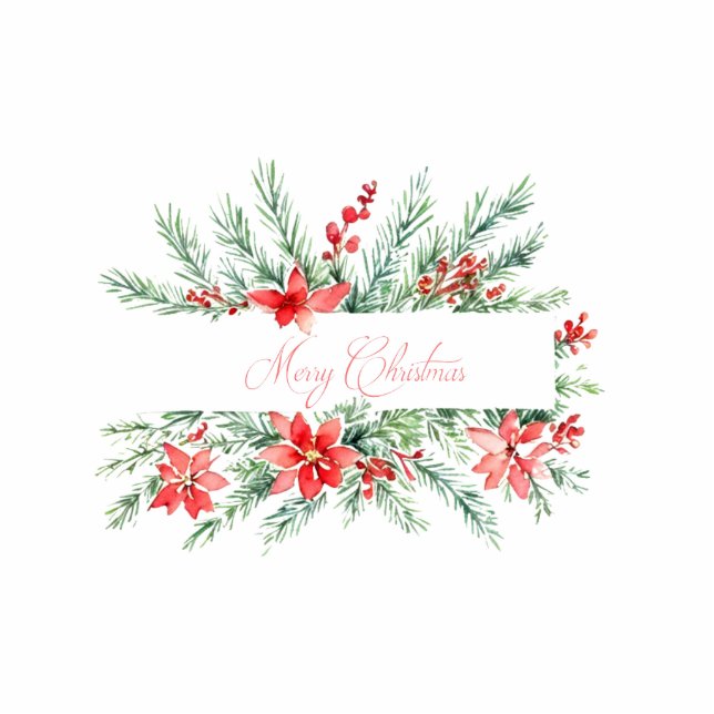 Aquarellpoinsettia und Grünpflanzen Weihnachten Fotoskulptur Magnet (Vorne)