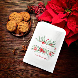 Aquarellpoinsettia und Grünpflanzen Weihnachten Geschenktütchen