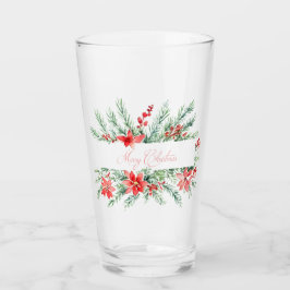 Aquarellpoinsettia und Grünpflanzen Weihnachten Glas