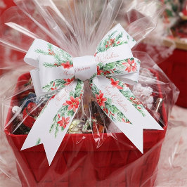 Aquarellpoinsettia und Grünpflanzen Weihnachten Satinband