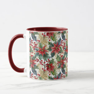 Aquarellpoinsettie und Weihnachtsmuster Tasse