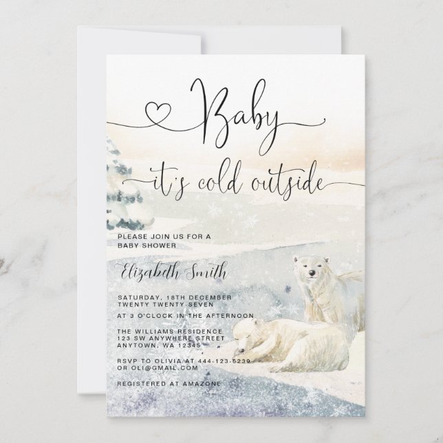 Aquarellpolar Bear Winter Baby Dusche Einladung (Vorderseite)