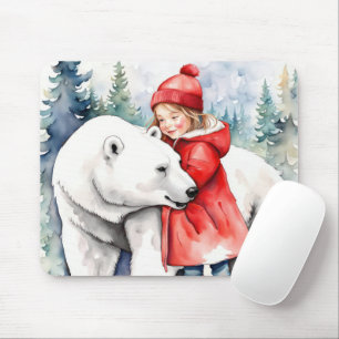 Aquarellpolar mit Mädchen Mousepad