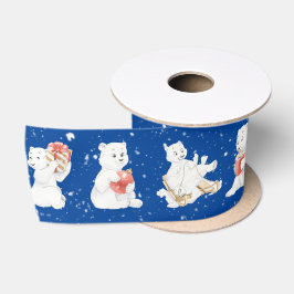 Aquarellpolare Bären in Schneeflocken Satinband