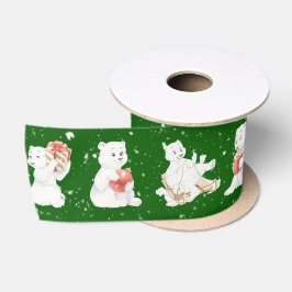 Aquarellpolare Bären in Schneeflocken Satinband