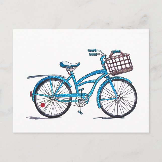 Aquarellpolka Dot Bicycle Postkarte (Vorderseite)