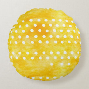 Aquarellpolka Dot - Gelb und Weiß erdig (1) Rundes Kissen
