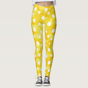 Aquarellpolka Dot - Gelb und Weiß erdig (2) Leggings