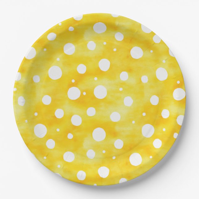 Aquarellpolka Dot - Gelb und Weiß erdig (2) Pappteller (Vorderseite)