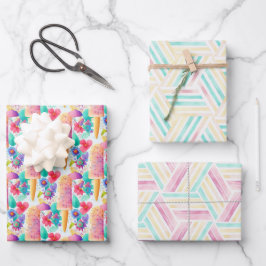 Aquarellpopsikel. Eiscreme Summer Party Geschenkpapier Set
