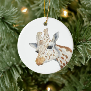 Aquarellporträt einer Giraffe Keramik Ornament