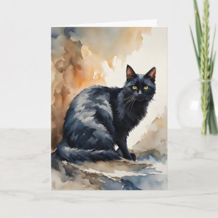Aquarellporträt von schwarzer Katze Leere Grußkart Karte