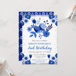 Aquarellporzellan Blumenvogel Geburtstag Einladung