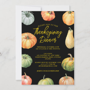 Aquarellpumpen Erntedank Fest Abendessen Grün Einladung