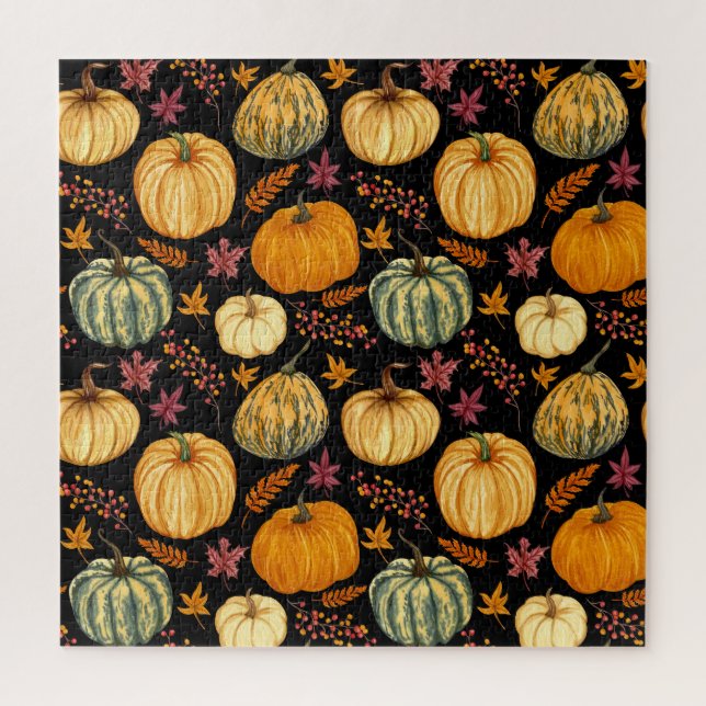 Aquarellpumpen: Herbst Nahtloses Muster. Puzzle (Vertikal)