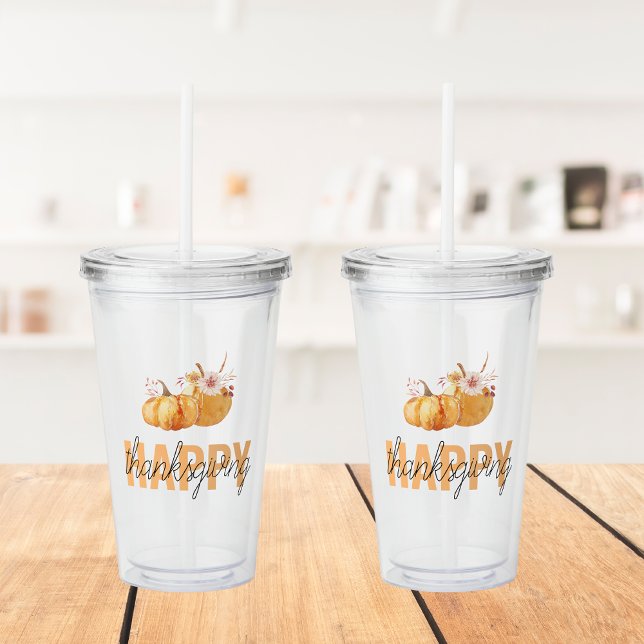 Aquarellpumpen & Orange Happy Thanksgiving Acryltrinkbecher (Von Creator hochgeladen)