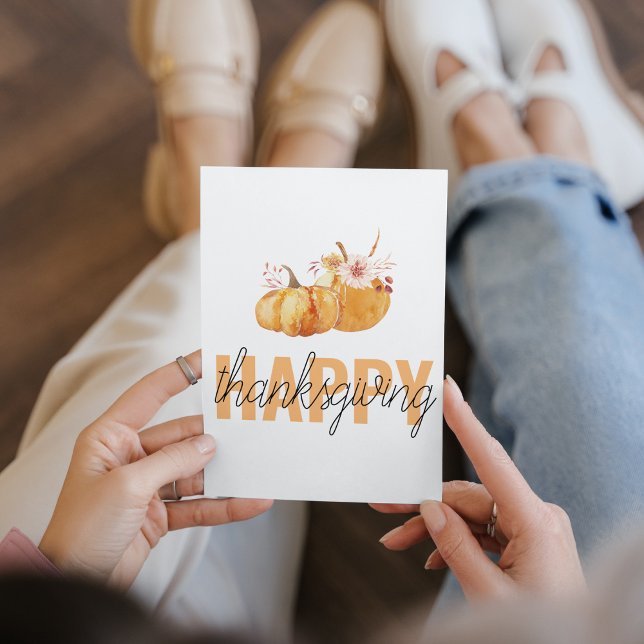 Aquarellpumpen & Orange Happy Thanksgiving Feiertagskarte (Von Creator hochgeladen)