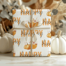 Aquarellpumpen & Orange Happy Thanksgiving Geschenkpapier