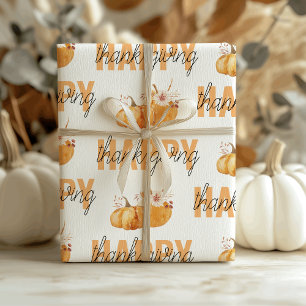 Aquarellpumpen & Orange Happy Thanksgiving Geschenkpapier