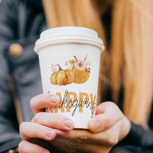 Aquarellpumpen & Orange Happy Thanksgiving Pappbecher