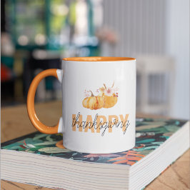Aquarellpumpen & Orange Happy Thanksgiving Zweifarbige Tasse