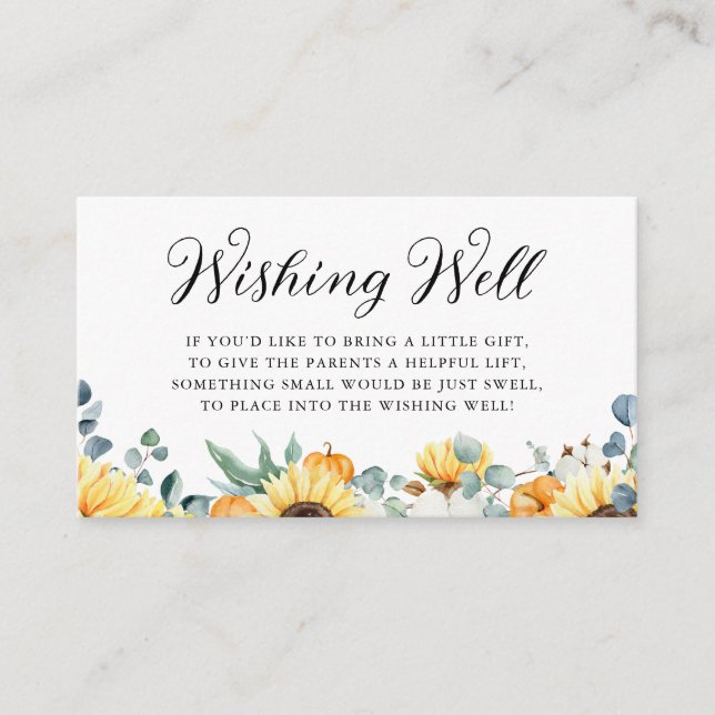 Aquarellpumpen und Sonnenblumen-Baby auf der Suche Begleitkarte (Vorderseite)