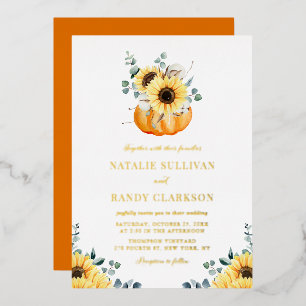 Aquarellpumpen und Sonnenblumen Hochzeit im Herbst Folieneinladung
