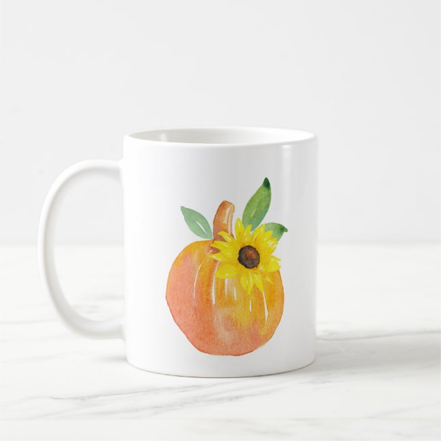 Aquarellpumpen und Sonnenblumen Kaffeetasse (Links)