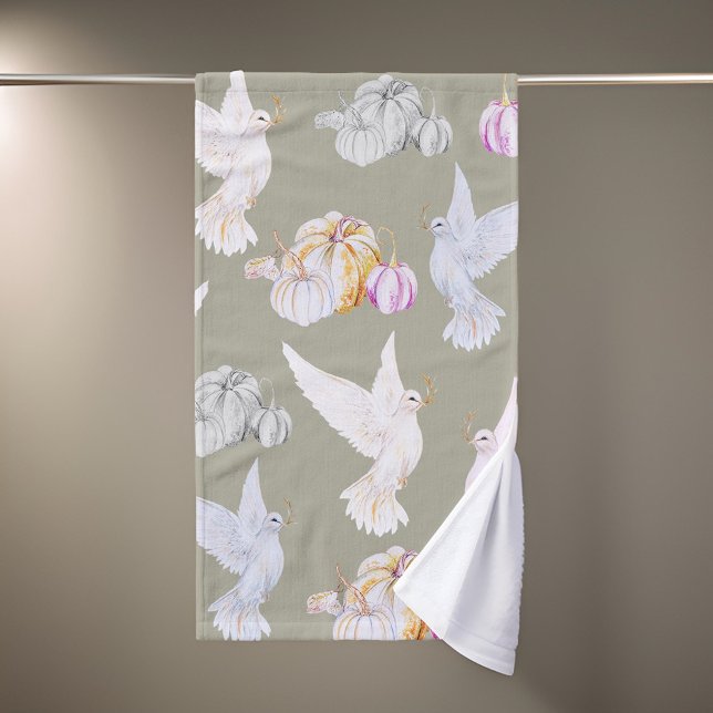 Aquarellpumpen und Weißtauben-Erntedank Handtuch (Von Creator hochgeladen)