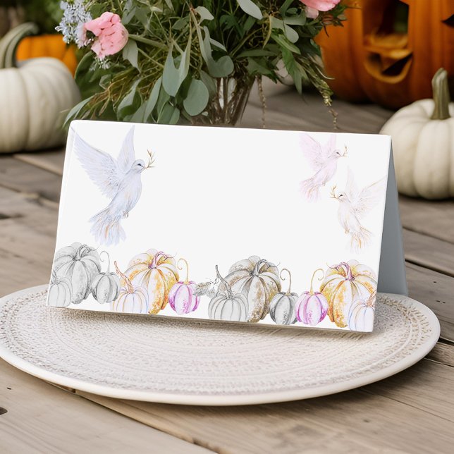 Aquarellpumpen und Weißtauben-Erntedank Platzkarte (Von Creator hochgeladen)