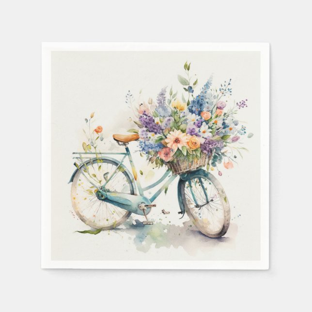 Aquarellrad mit Blume-Korb Serviette (Vorderseite)
