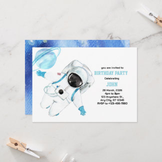 Aquarellraum Galaxy Astronaut Geburtstag Einladung