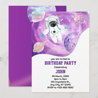 Aquarellraum Galaxy Astronaut Geburtstag Einladung