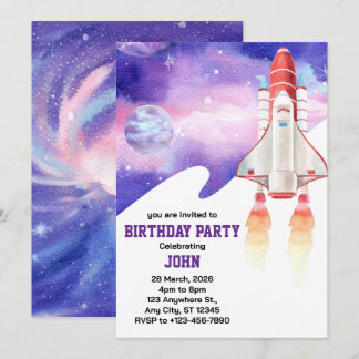 Aquarellraum Galaxy Astronaut Geburtstag Einladung