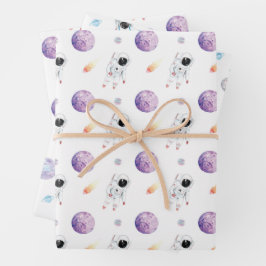 Aquarellraum Galaxy Astronaut Geschenkpapier Set